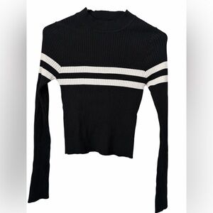 superdown shila black mock neck  stripe sweater